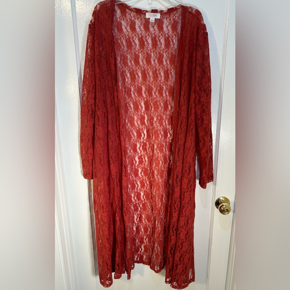 LuLaRoe Rusty Red Size Large Lace Wrap/Shrug/Open Cardigan Long Sleeve L354